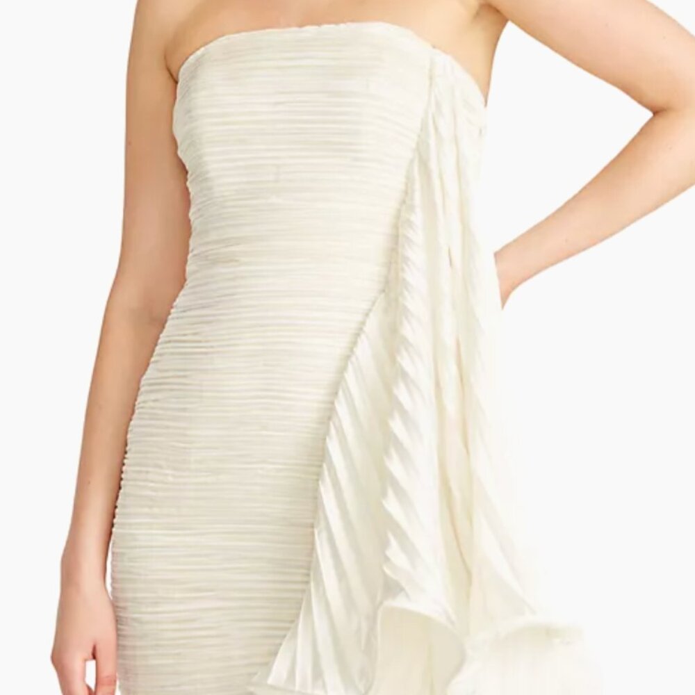 Amur Pleated Ruffle Satin Strapless Mini Dress